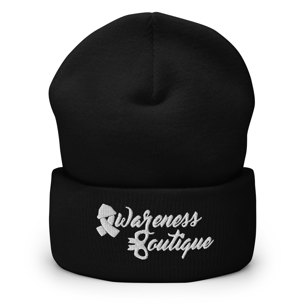 White Ribbon Cuffed Beanie - Awareness Boutique