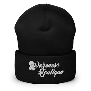 White Ribbon Cuffed Beanie - Awareness Boutique