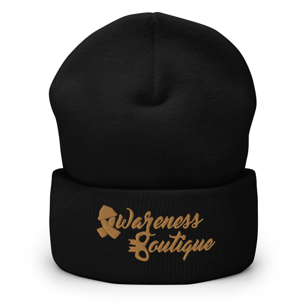 Gold Ribbon Cuffed Beanie - Awareness Boutique