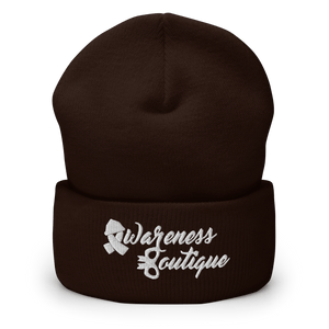 White Ribbon Cuffed Beanie - Awareness Boutique
