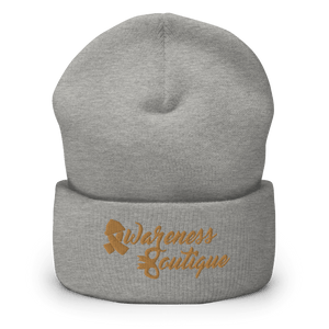 Gold Ribbon Cuffed Beanie - Awareness Boutique