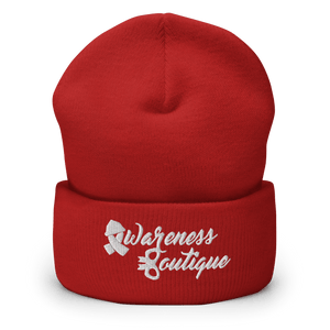 White Ribbon Cuffed Beanie - Awareness Boutique