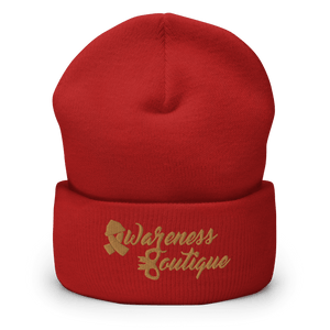 Gold Ribbon Cuffed Beanie - Awareness Boutique