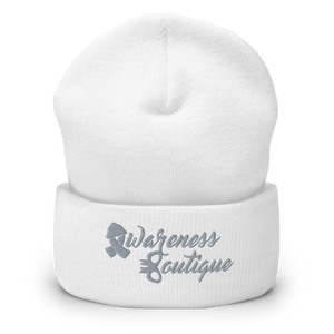 Grey Ribbon Cuffed Beanie - Awareness Boutique