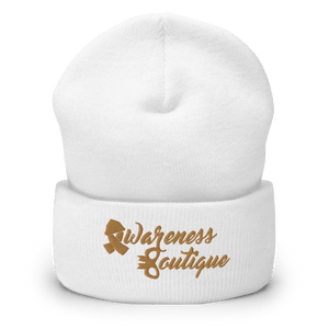 Gold Ribbon Cuffed Beanie - Awareness Boutique
