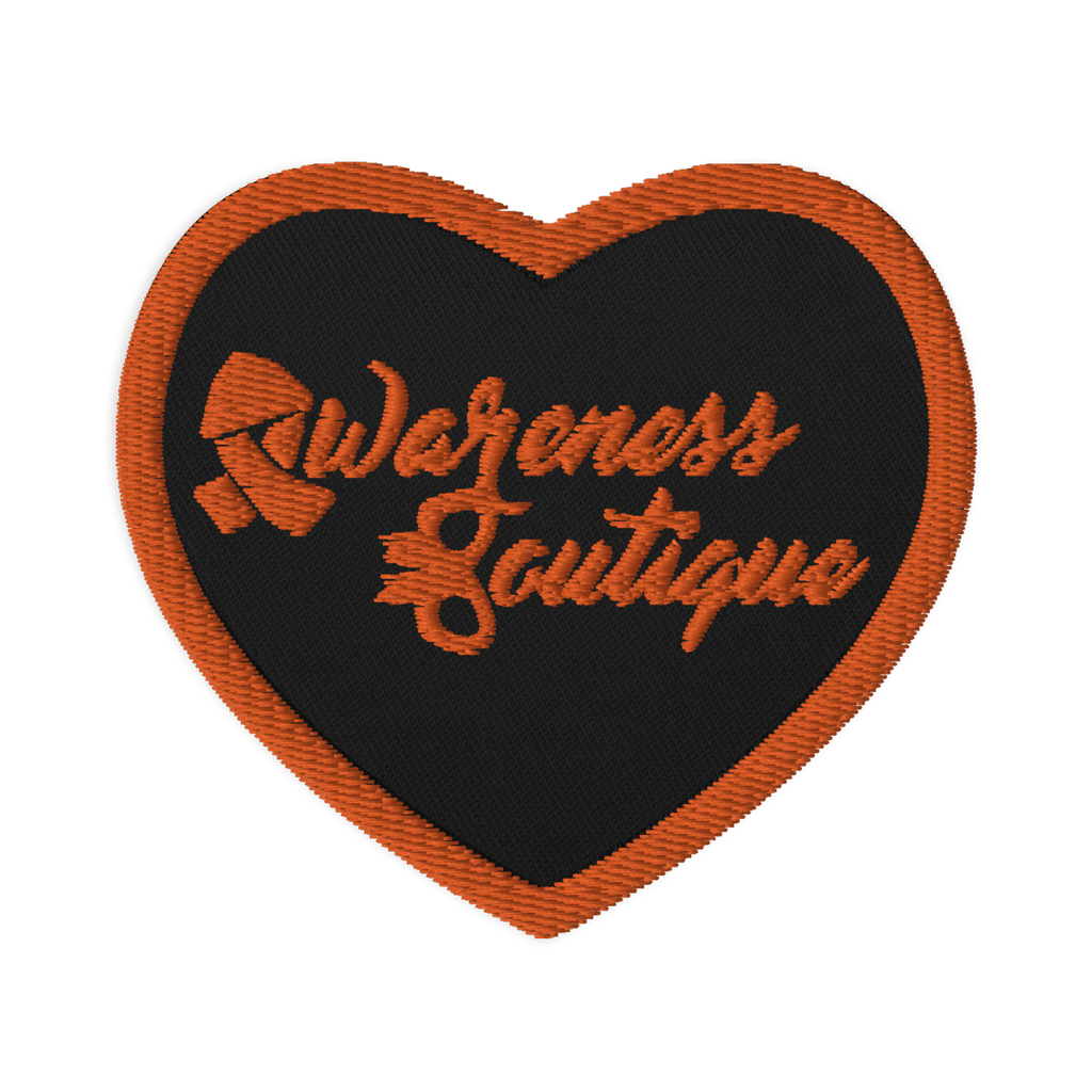 Orange Ribbon Embroidered Heart Patch - Awareness Boutique