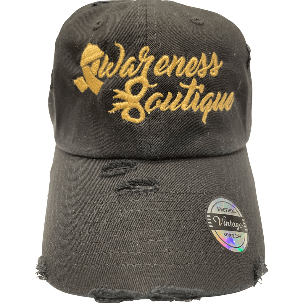 Distressed Vintage Dad Cap Gold Ribbon - Awareness Boutique