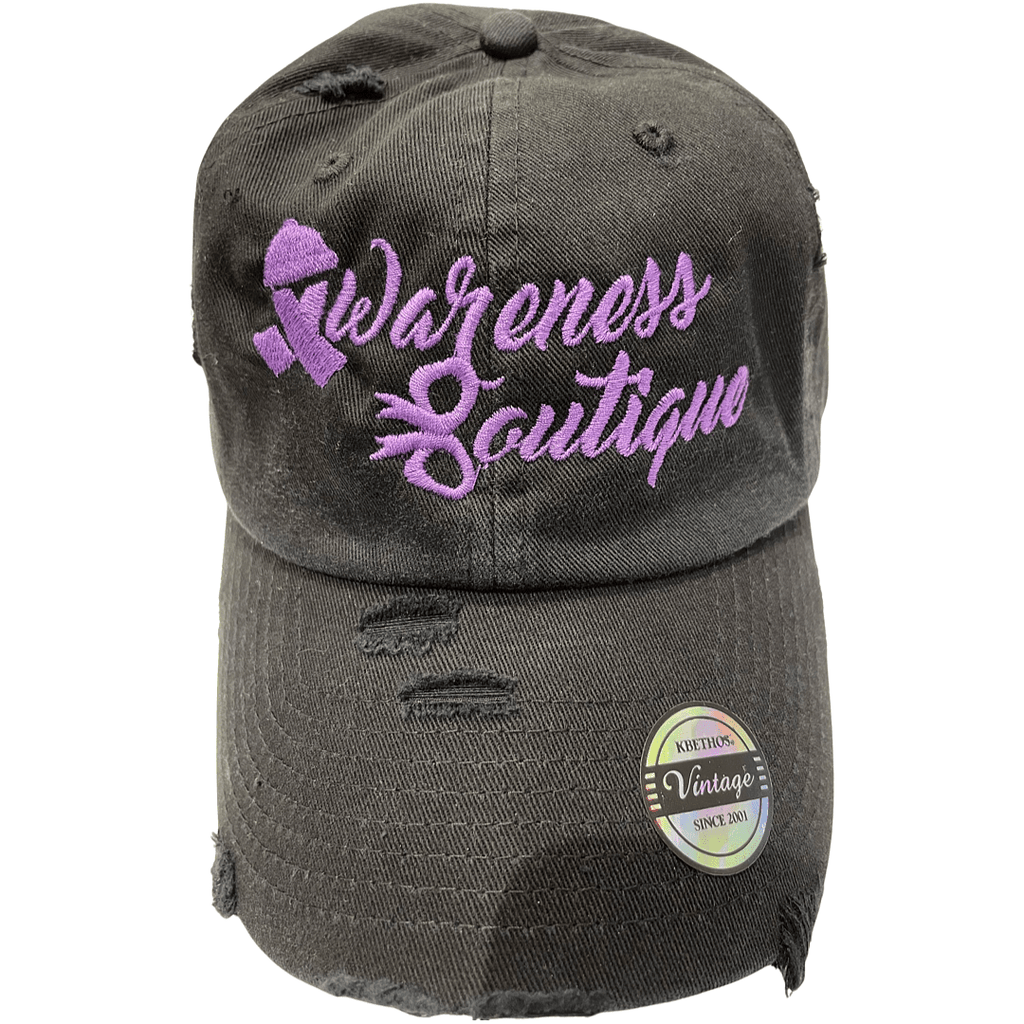 Distressed Vintage Dad Cap Purple Ribbon - Awareness Boutique