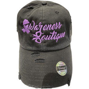 Distressed Vintage Dad Cap Purple Ribbon - Awareness Boutique