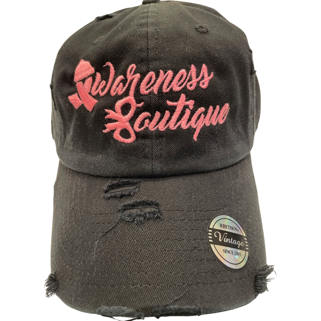 Distressed Vintage Dad Cap Pink Ribbon - Awareness Boutique